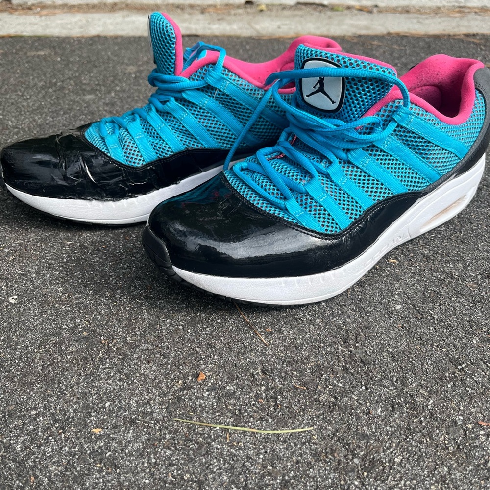 Nike Black and Blue Athletic Shoes with Pink Accents